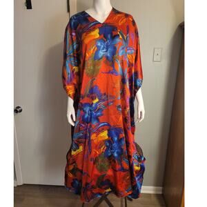 EY Signature Abstract Floral Kaftan Mumu Loungewear One Size Lagenlook Layered